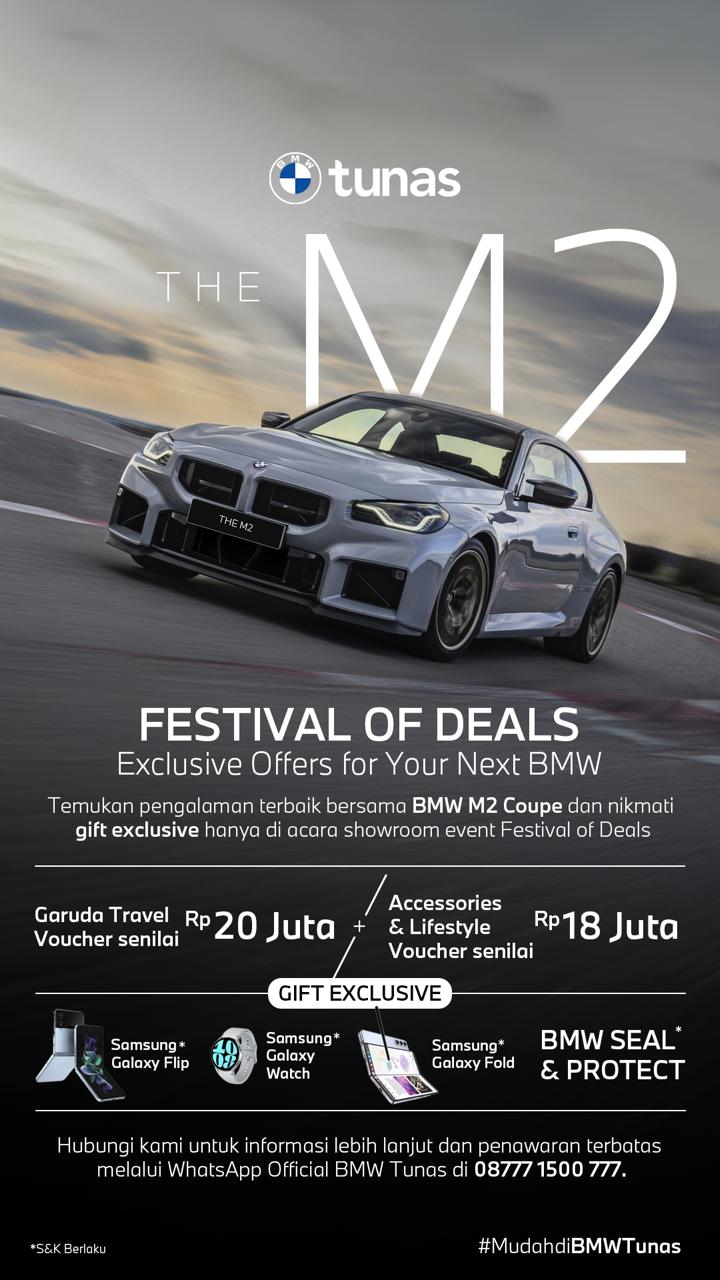 Promo BMW M2 - Coupe Sport Performa Tinggi BMW M2 coupe sport berwarna silver metalik dalam sesi promo edisi khusus dengan interior premium